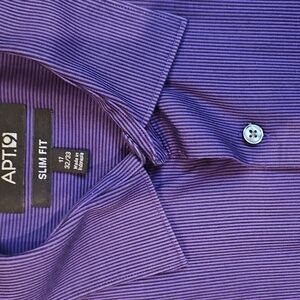 Apt 9 Mens Slim Fit Stretch Button Down Dress Shirt Purple/Black Size 17 32/33